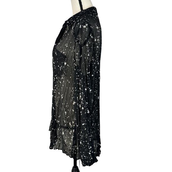 Rock & Republic X-Large Top Button-Up Crinkle Sheer Hi-Low Long Roll-Tab Sleeves - Picture 7 of 10